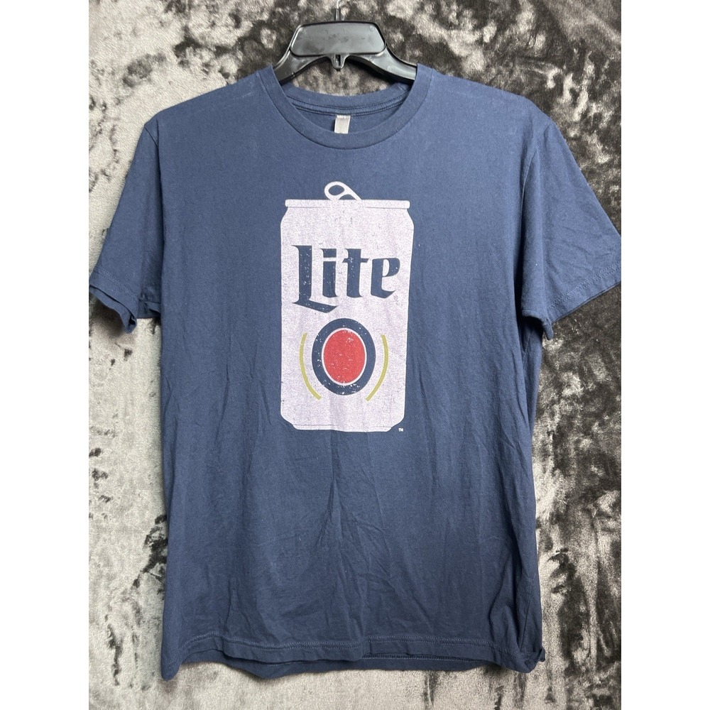 Miller Lite Beer‎ T Shirt Large Navy Graphic Can Logo Bar Casual Tee